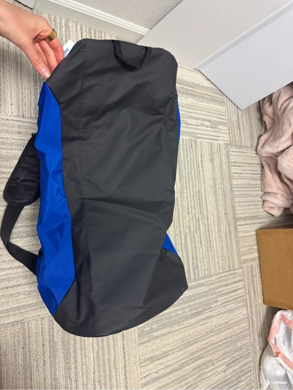 adidas kansas Blue Duffel Bag with White Logo and Black Straps